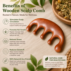 PREMIUM WOOD GUASHA SCALP COMB (5-Tooth Meridian) - Scalp Stimulation, Acupoint Massaging and Hair Growth Promotion