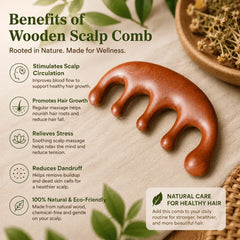 PREMIUM WOOD GUASHA SCALP COMB (5-Tooth Meridian) - Scalp Stimulation, Acupoint Massaging and Hair Growth Promotion