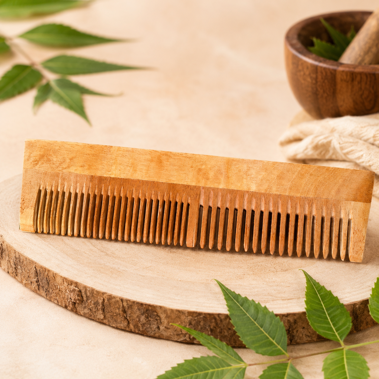 NEEM WOOD COMB (Dual Tooth) - Detangling, Frizz Control and Improved Scalp Health