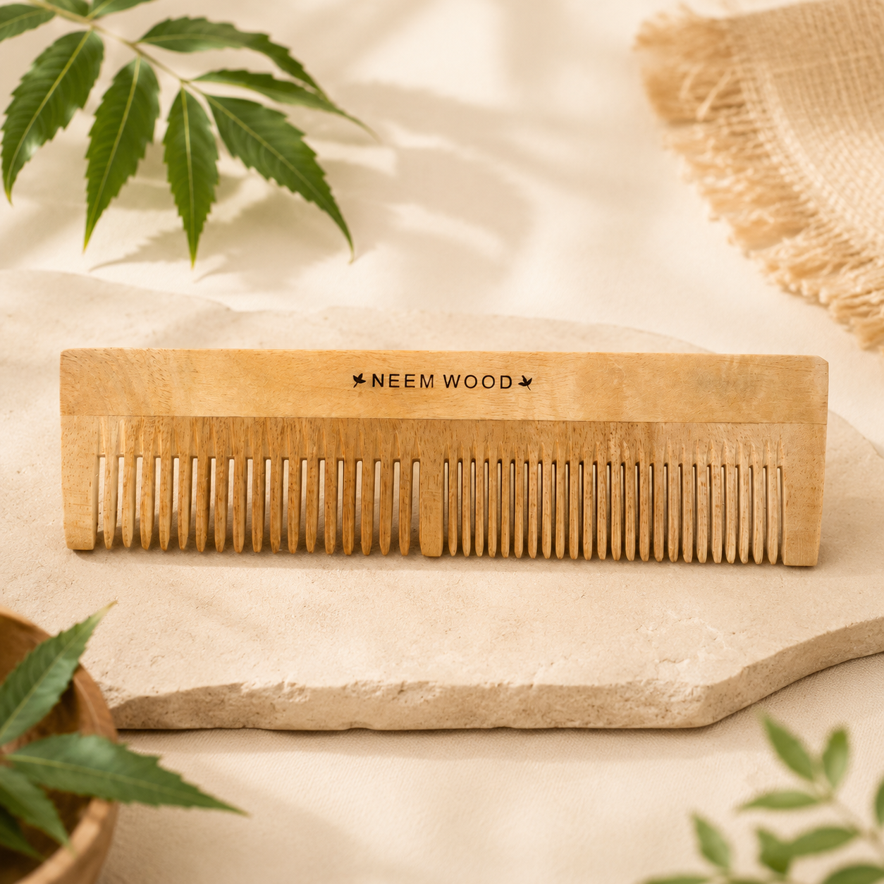 NEEM WOOD COMB (Dual Tooth) - Detangling, Frizz Control and Improved Scalp Health