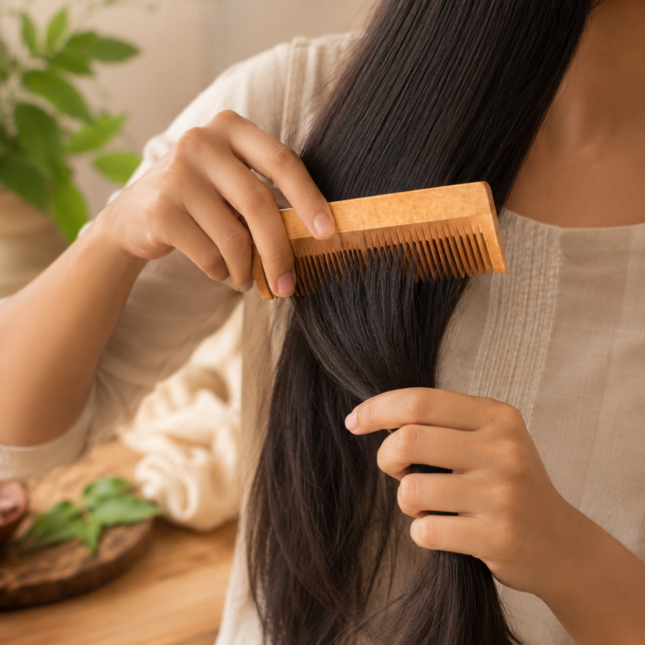 NEEM WOOD COMB (Dual Tooth) - Detangling, Frizz Control and Improved Scalp Health