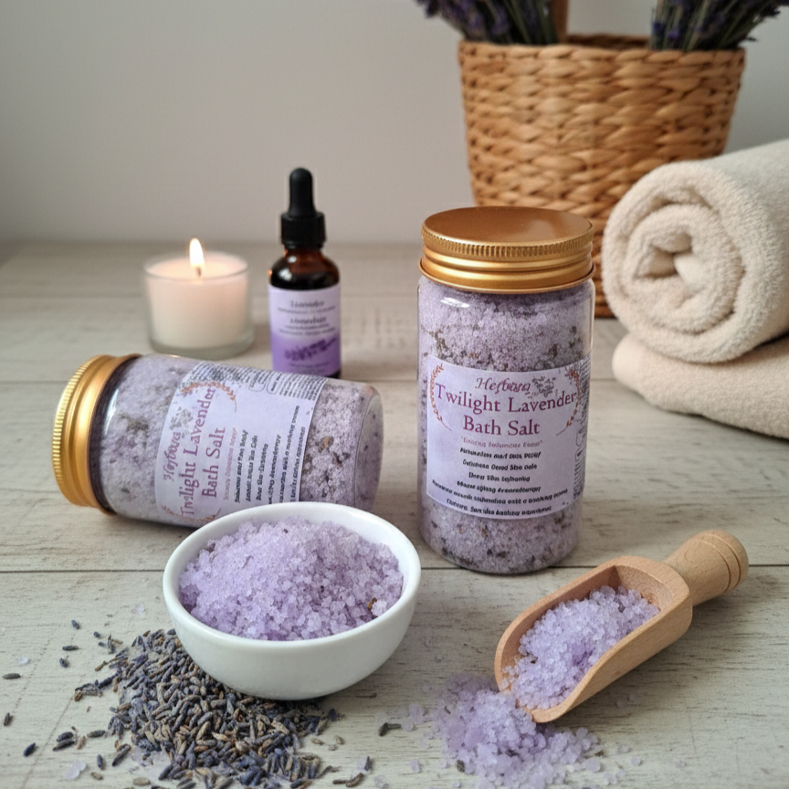 TWILIGHT LAVENDER EPSOM BATH SALT:  Evening Relaxation Ritual